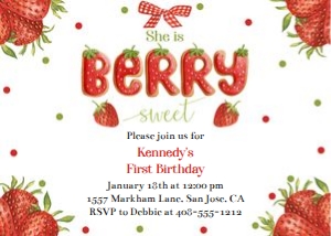 Berry sweet strawberry letters 5x7 invitation design preview