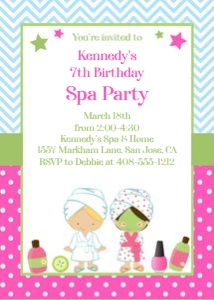 Spa party invitation with girls 5x7 design preview