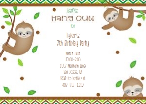 Sloth green and brown invitation 5x7: Sloth green and brown invitation 5x7