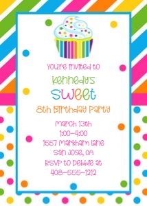 Cupcake pink rainbow 5x7 invitation design preview