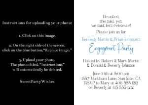 Blue and black minimalist engagement party invitation 7x5 design preview