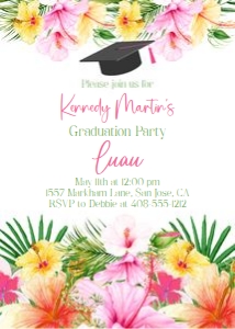 Graduation luau flower 5x7 invitation: Graduation luau flower 5x7 invitation