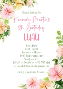 Luau floral corners 5x7 invitation design preview