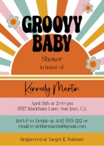 Groovy baby shower 5x7 invitation design preview
