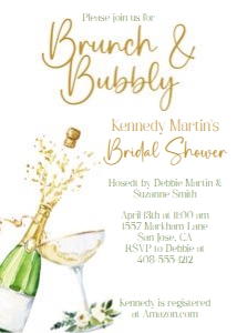 Brunch and bubbly bridal shower 5x7 invitation design preview