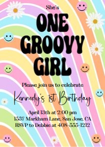 Pastel one groovy girl 5x7 invitation design preview