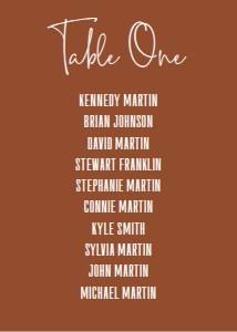 Terra cotta table number 5x7 card design preview