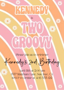 Two groovy pink orange yellow 5x7 invitation design preview