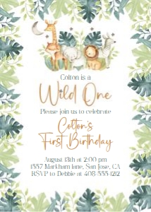 Wild one 5x7 invitation WION design preview
