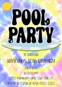 Tie dye pool party 5x7 invitation design preview