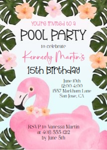 Flamingo pool party 5x7 design preview