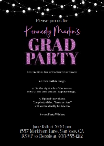 Graduation black with light strings 5x7 purple design preview