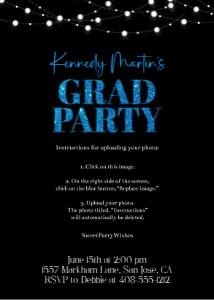 Graduation black with light strings 5x7 blue design preview