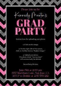 Pink and silver chevron grad party 5x7 invitation design preview