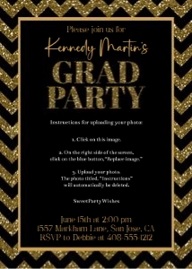 Black and gold chevron grad party 5x7 invitation design preview