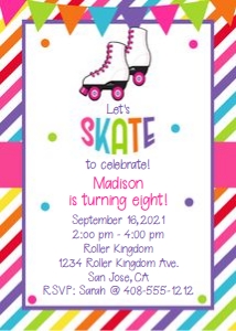Let's skate to celebrate 5x7 invitation: Roller Skating Rainbow 5x7 Invitation, RASB