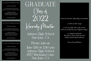 6x4 sage green background graduation announcement with photos: 7x5 sage green background graduation announcement with photos