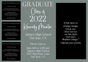 7x5 sage green background graduation announcement with photos: 7x5 sage green background graduation announcement with photos
