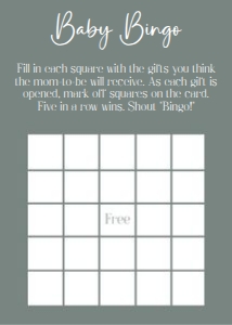 Sage green baby bingo 5x7 bundle: Sage green Don't say baby 8x10 bundle