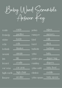 Sage green Baby word scramble answer key 5x7 bundle: Sage green Don't say baby 8x10 bundle