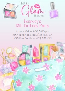 Makeup glam it up 5x7 invitation design preview