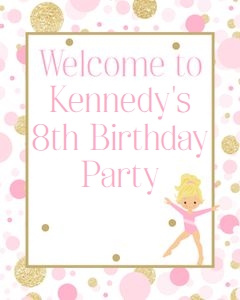 Pink and gold gymnastics 8x10 welcome sign: Pink and gold gymnastics 8x10 welcome sign