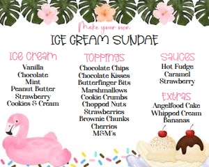 Flamingo pool party ice cream sign 10x8 design preview