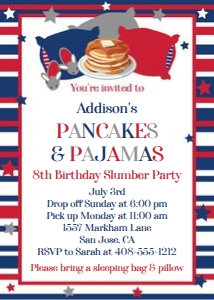 4th of July pancakes and pajamas invitation 5x7: 4th of July pancakes and pajamas invitation 5x7