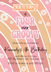 Four ever groovy 5x7 invitation design preview