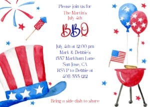 4th of July hat 7x5 invitation: 4th of July hat 7x5 invitation