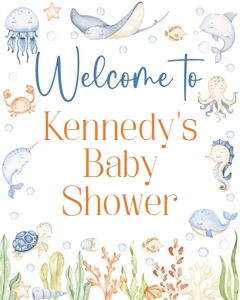 Ocean Baby Shower 8x10 welcome sign: Ocean Baby Shower 16x20 welcome sign