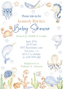 ocean Baby Shower 5x7 invitation design preview