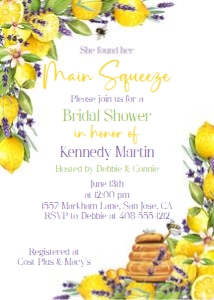 Main squeeze lemon lavender honey 5x7 invitation design preview