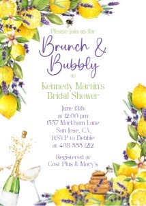 Lemon lavender honey brunch and bubbly 5x7 invitation: Lemon lavender honey brunch and bubbly 5x7 invitation