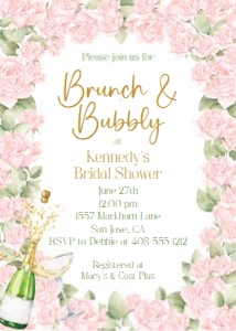 Brunch and bubbly pink roses 5x7 invitation design preview