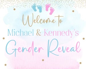 Gender Reveal pink and blue splash 20x16 welcome sign: Gender Reveal pink and blue splash 20x16 welcome sign
