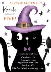 Cat witch Halloween are you kitten me 5x7 invitation design preview