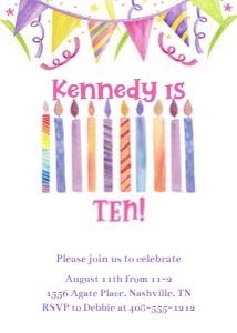 10th candle birthday invitation 5x7 design preview