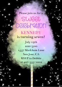 Cotton candy 5x7 invitation black background design preview