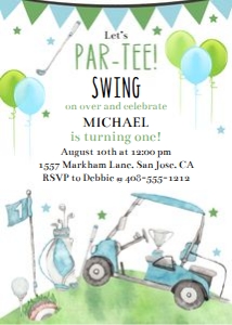 Golf birthday white background 5x7 invitation design preview