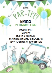 Golf birthday 5x7 invitation let's partee white background design preview