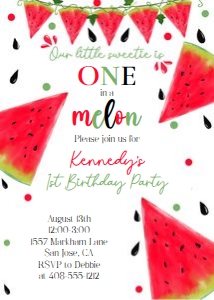 Watermelon little sweetie red and green 5x7 invitation design preview