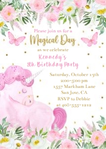 Unicorn Magical Day 5x7 invitation UNMD: Unicorn Magical Day 5x7 invitation UNMD
