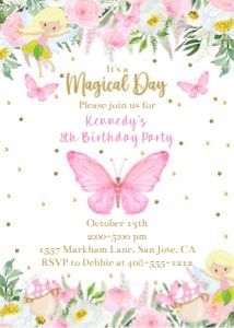 Butterfly fairy 5x7 invitation BFAB: Butterfly fairy 5x7 invitation BFAB