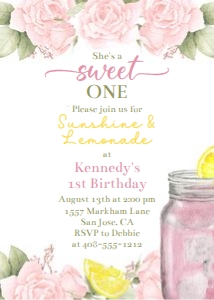 Pink lemonade 5x7 sweet one invitation PLBP: Pink lemonade 5x7 sweet one invitation PLBP
