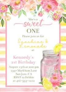 Pink lemonade 5x7 invitation PLST design preview