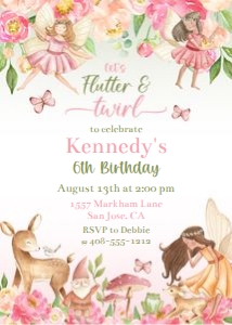 Fairy and deer birthday 5x7 invitation FDBP design preview