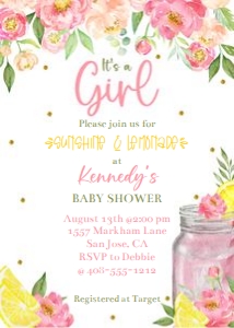 Pink lemonade it's a girl 5x7 invitation PLGL design preview