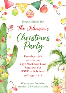 Tropical Christmas invitation 5x7 design preview