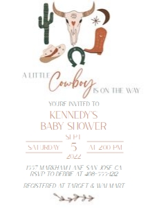 Wild west cowboy baby shower 5x7 invitation design preview